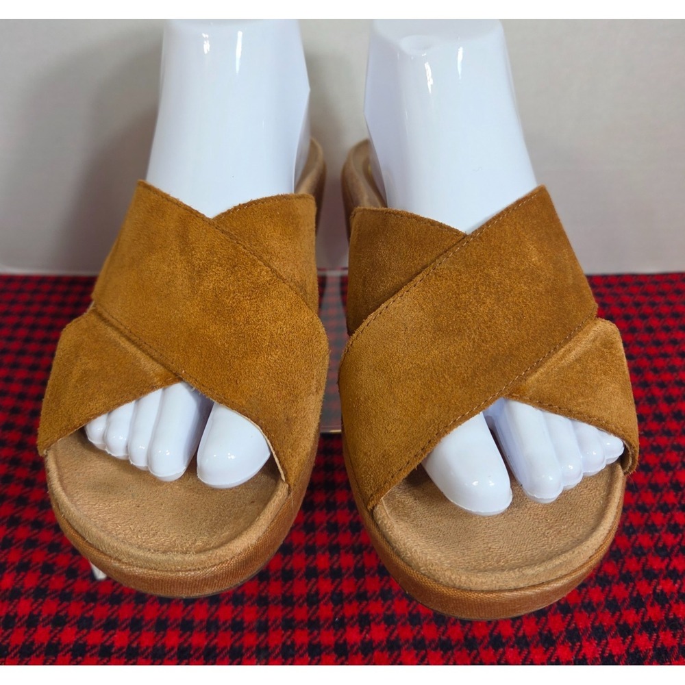 Vionic Hayden Suede Platform Slide Sandals Womens 7 Toffee/ Brown Comfort